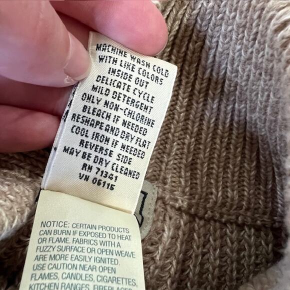 LL Bean Mock Neck Full Zip Chunky Knit Sweater Mens L Oatmeal Tan 100% Cotton - Picture 7 of 7